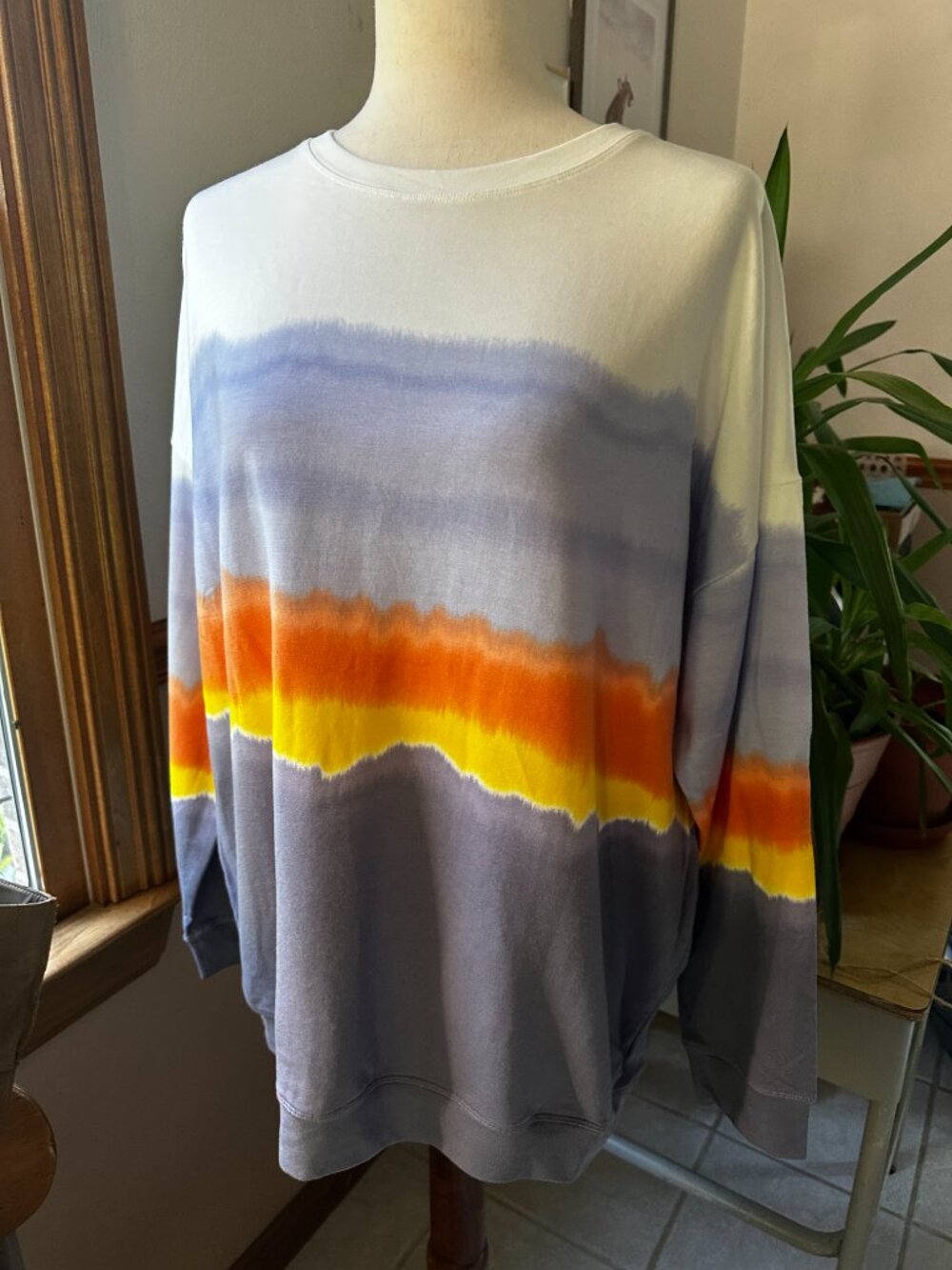 Athleta Women's Terry Sweatshirt, Sunset Tie-Dye Design, NWOT, Large Tall